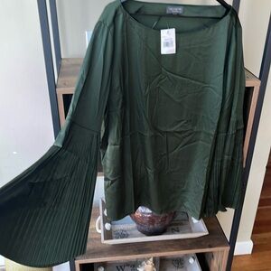 Beautiful green silky, feeling shirt with lovely pleaded flare sleeves